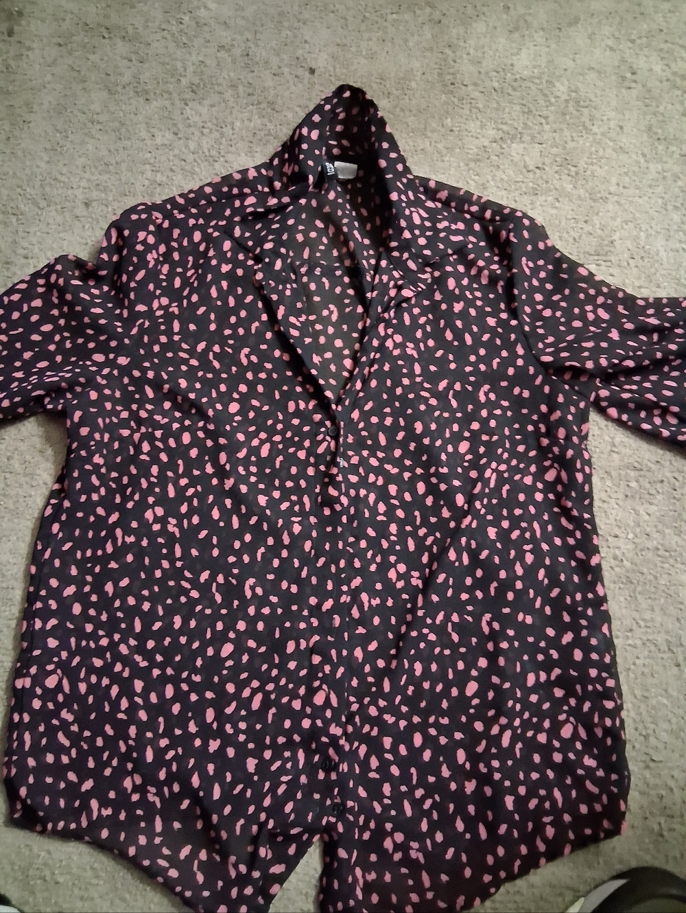 Divided Black Button-Down Shirt with Pink Spot Print